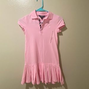 Pink girls polo shirtdress with ruffle detail